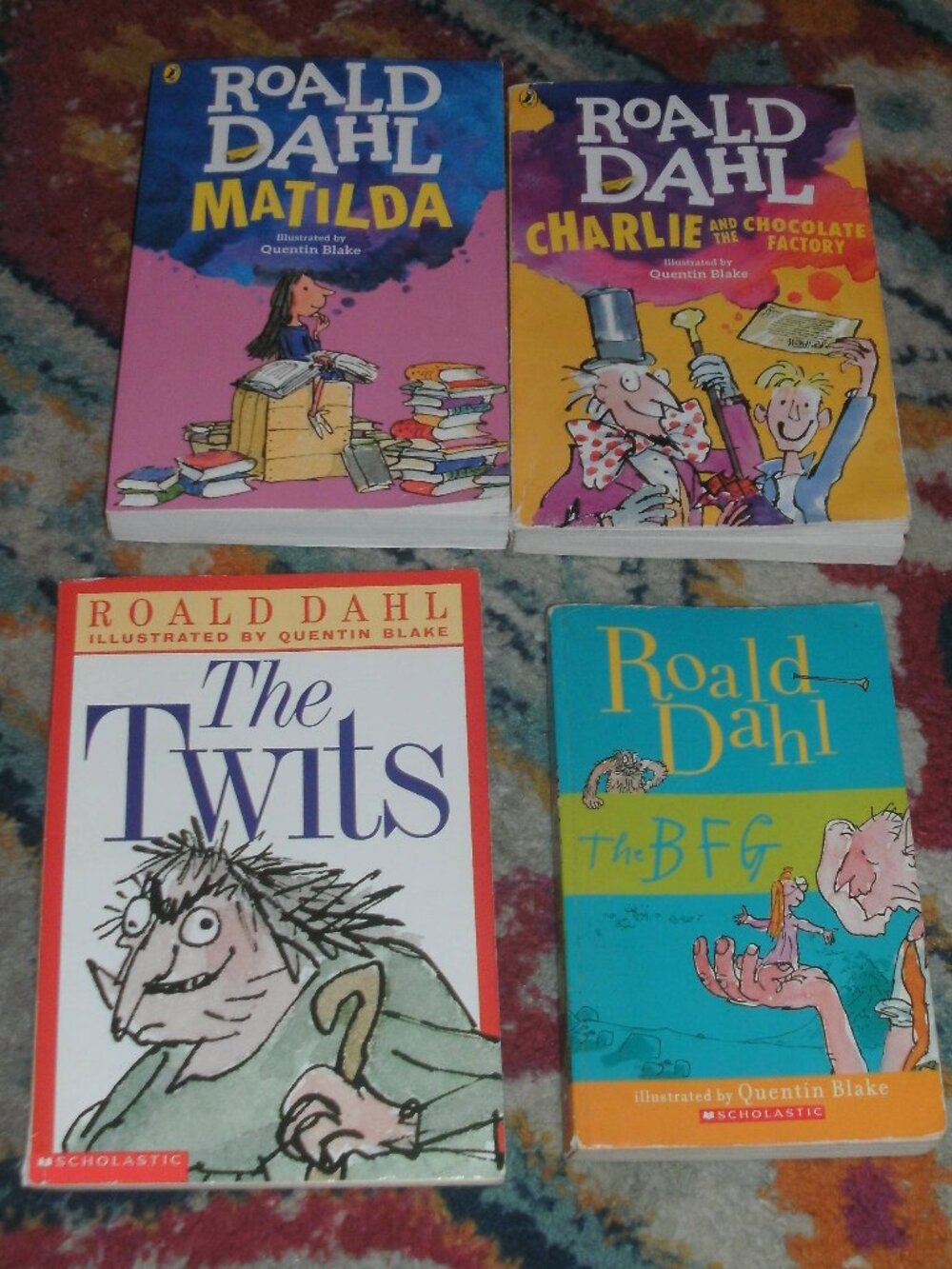 4 Roald Dahl Paperback Books TWITS ~ BFG ~ MATILDA ~ CHARLIE & CHOCOLATE FACTORY